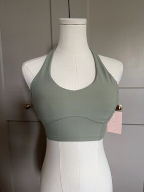 WILO Ribbed Halter Sports Bra Sage Green NWT